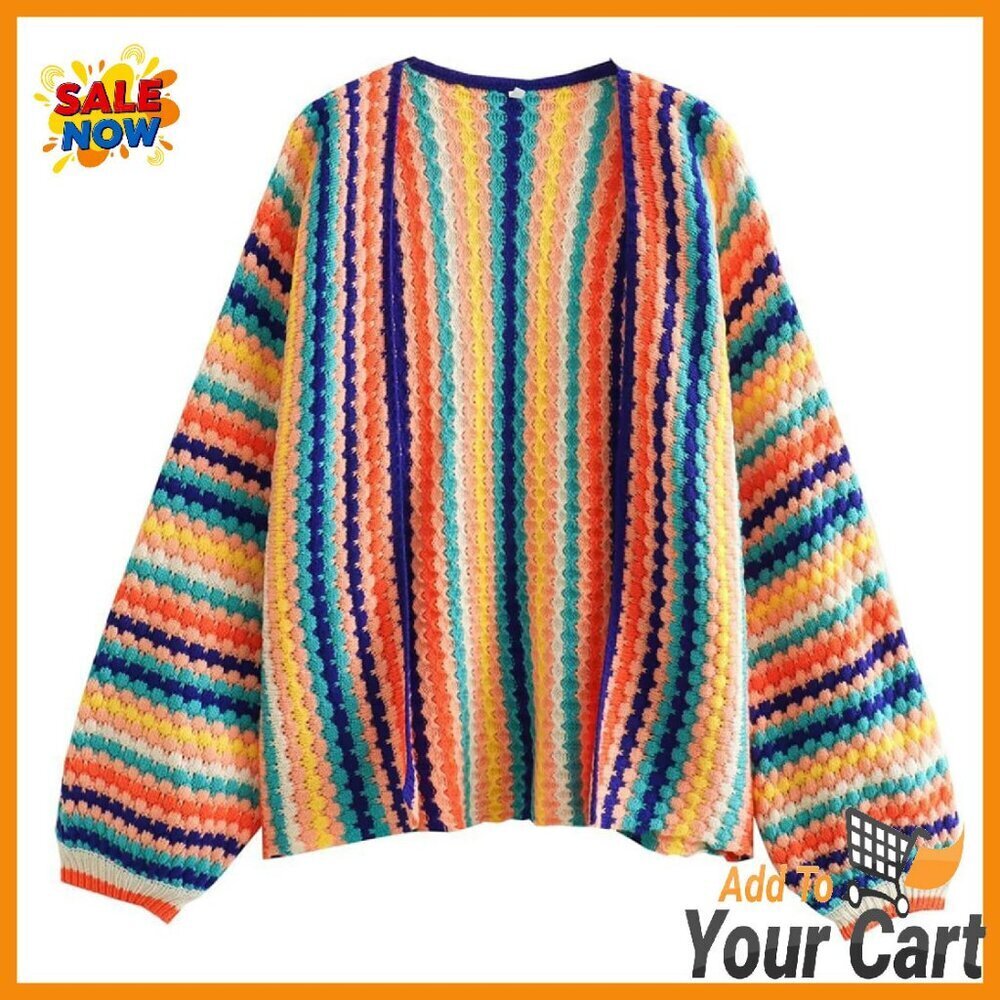 Long Sleeve V-Neck Crop Cardigan Sweater, Boho Knit, One Size